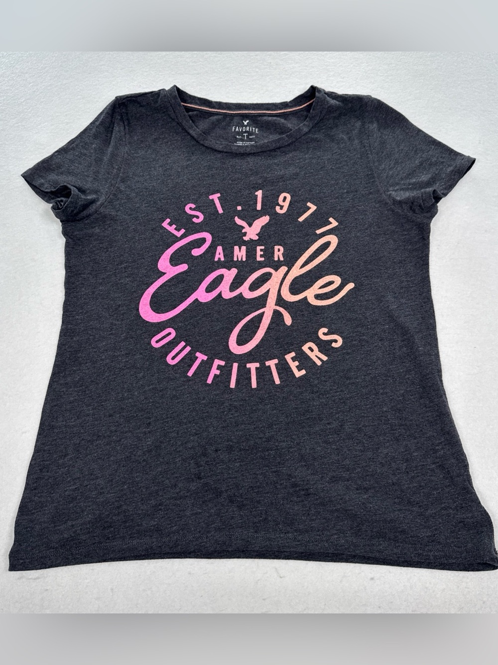 American Eagle Favorite T Short Sleeve Shirt  Womens L Black Spell Out Graphic